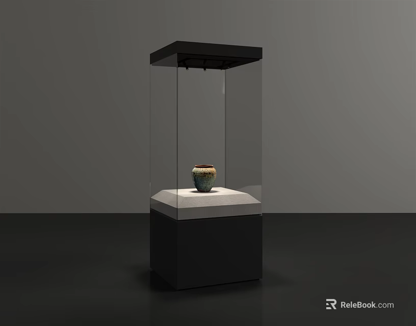 Modern Glass Display Cabinet With White Pedestal For Exhibiting Ceramic Vase 3d model 