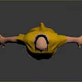3D Male Character With Bald Head Glasses Yellow T-shirt Let's Go Logo Blue Pants Brown Shoes