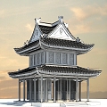 Chinese-style Ancient Building Cross Xieshan Pavilion 3d model