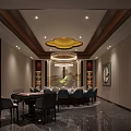 Elegant Private Dining Box Interior With Chinese Style Chandeliers Dining Table And Chairs 3d model