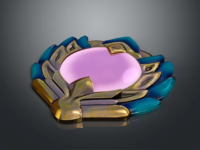 Elegant Decorative Pink Mirror With Blue And Gold Petal Shaped Frame 3d model