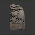 Traditional Stone Lion Sculpture With Detailed Carved Base And Ornamental Design