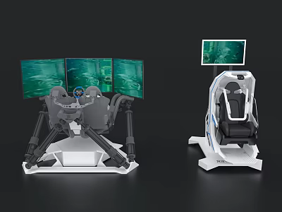 Multi Screen Amusement Simulator Equipment With Mechanical Arm And Virtual Environment Seat 3d model