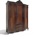 Dark Wood Traditional Wardrobe With Ornate Carved Details Multiple Panel Doors And Bottom Drawers