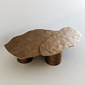 Brass Coffee Table With Hammered Texture Irregular Shape And Two Cylindrical Bases 3d model