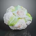 Fresh Cauliflower with White Florets and Green Leaves on Dark Reflective Background