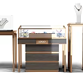 Modern Jewelry Display Shelves with Glass Cases Metal Frames Drawers Logo and Displaying Rings Necklaces
