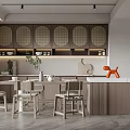 Modern Restaurant Interior Design With Wooden Cabinets Circular Lattice And White Countertop