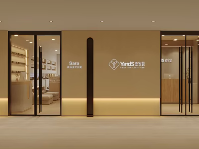 Yanti's Sara Modern Minimalist Storefront With Glass Doors Display Shelves And Light Toned Walls 3d model