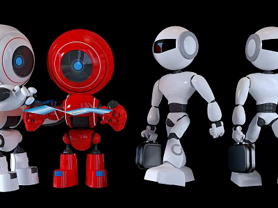 Modern Intelligent Robots With Diverse Designs Red And White Service Functions 3d model
