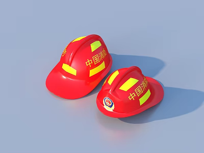 Red Chinese Fire Department Hats with Yellow Reflective Strips and Badge 3d model Red Chinese Fire Department Hats with Yellow Reflective Strips and Badge 3d model