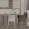 Modern Wooden Dining Table Set With White And Brown Chairs In Kitchen Interior