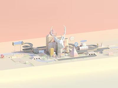 3D City Model Modern Urban Design With Building Structures And Road Elements 3d model