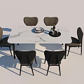 Modern Dining Table Set With White Marble Top And Six Dark Chairs 3d model