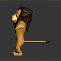 3D Cartoon Lion Character With Open Arms Yellow Body Brown Mane Gray Background Reflection