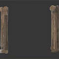 Rustic Brown Wooden Structures With Slats And Natural Wood Grain On White Background