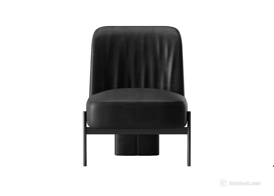 Modern Black Leather Single Sofa With Pleated Design And Metal Legs 3d model 