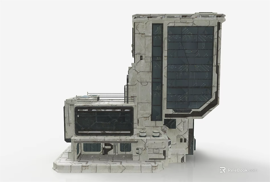 Modern Industrial Style Architectural Model Featuring Connected Multi Section Structure And Textured Panels 3d model