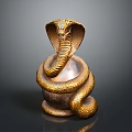 Ornamental Furniture Accent With Golden Coiled Snake Sculpture On Sphere Base Design