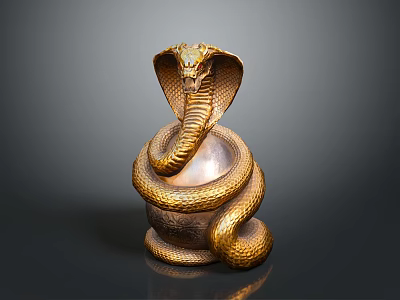 Ornamental Furniture Accent With Golden Coiled Snake Sculpture On Sphere Base Design 3d model