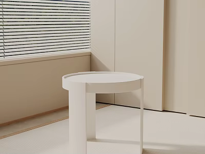 Minimalist White Side Table In Modern Interior With Beige Walls And Window Blinds 3d model