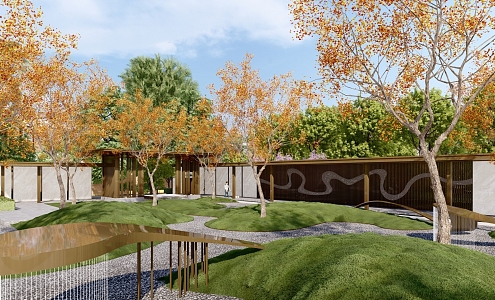 Modern Garden Landscape Community Waterscape Landscape House Under-forest Activity Area Under-forest Chess Space Axis Waterscape Wall 3d model