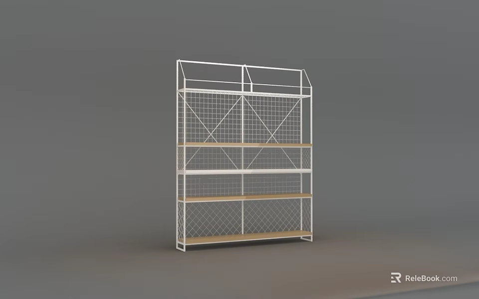 White Metal Frame Display Shelf With Multi Tier Grid Design For Retail Use 3d model 