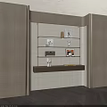 Modern Floating Bookshelf With Open Shelves Decorative Sculptures And Textured Wall