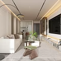 Modern Living Dining Room Interior With Sofa Dining Table TV Wall And Lighting Design 3d model