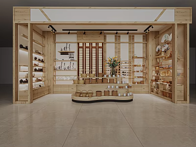 Warm Natural Wooden Mall Gift Shop Displaying Fine Ceramics And Traditional Handmade Woven Crafts 3d model