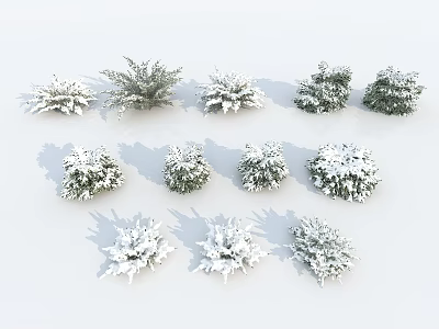 Different Types Of Snow Covered Bushes In Various Shapes For Landscape Decoration 3d model