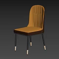 Modern Dining Chair with Orange Tufted Backrest Brown Leather Seat and Black Metal Legs