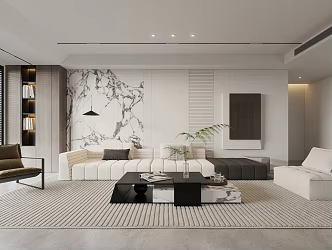 Modern living room simple high gray living room 3d model