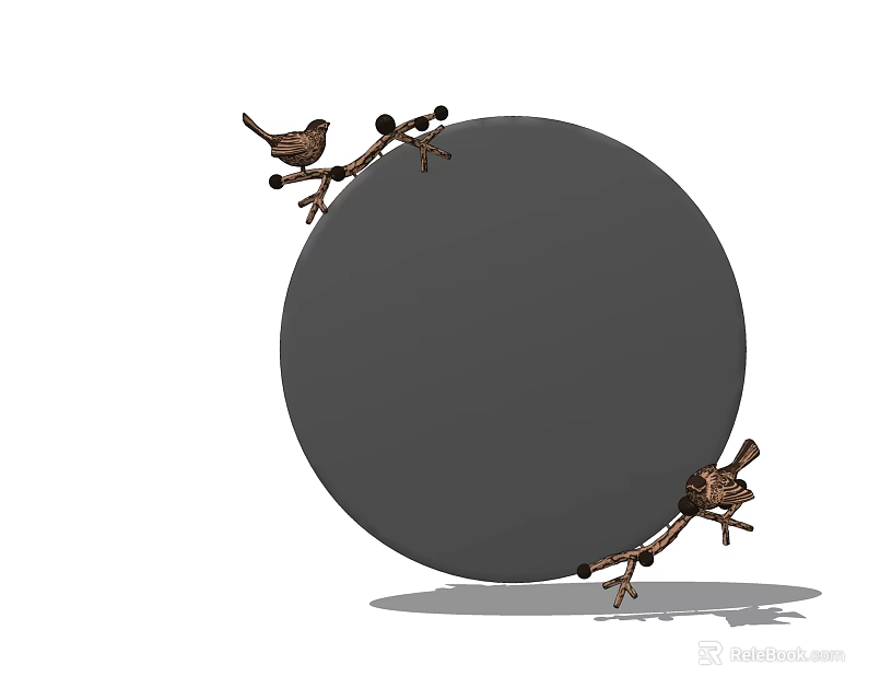 Round Decorative Mirror with Birds Perched on Branches for Home Wall Decor 3d model 