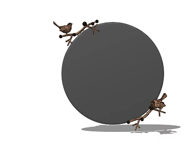 Round Decorative Mirror with Birds Perched on Branches for Home Wall Decor 3d model