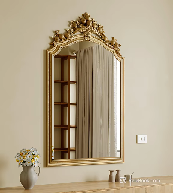 Ornate Gold Framed Mirror Wall Mounted in Stylish Room 3d model