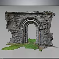Ancient Ruined Stone Archway Building Structure With Green Moss And Grass