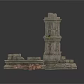 Modern Stone Tower Exterior With Scattered Blocks And Architectural Details