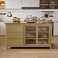 Modern Kitchen Wooden Sideboard With Drawers Glass Doors Fruit Tray Wine Bottles And Glass Holder