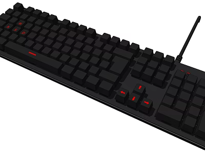 Black Wired Mechanical Keyboard With Red Backlit Keys And Full Size Layout 3d model