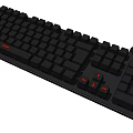 Black Wired Mechanical Keyboard With Red Backlit Keys And Full Size Layout