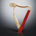 Elegant Classical Harp Musical Instrument With White Carved Body And Red Accent Design