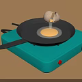 Turquoise Electric Stove Cooktop with Frying Pan Cooking Cracked Egg and Flowing Yolk