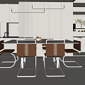 Modern Restaurant Interior Design With Dining Table Chairs Large Window And Pendant Lights 3d model