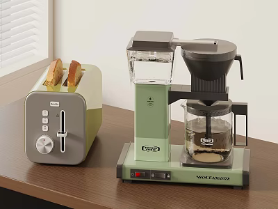Toaster And Coffee Maker On Kitchen Counter For Breakfast Preparation 3d model