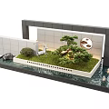 Modern Garden Wall Design With Water Feature Greenery Pine Tree And Circular Decor 3d model
