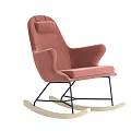 Modern Pink Velvet Rocking Chair With Black Metal Frame And Wooden Rockers