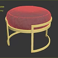 Modern Round Stool With Gold Metal Frame And Purple Upholstered Seat