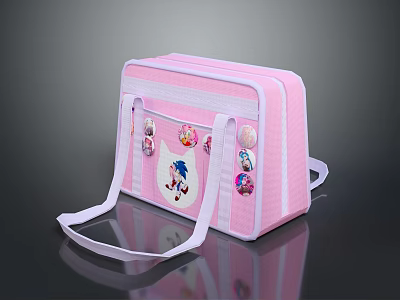 Pink Handbag With Cute Sonic Cartoon Design And Multiple Decorative Badges 3d model