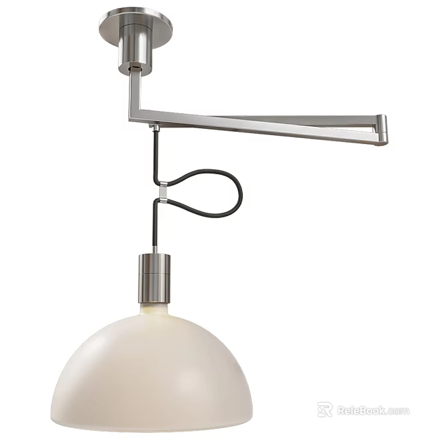 Modern Pendant Light With White Globe Shade And Silver Adjustable Metal Arm 3d model 